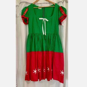 Vintage Inspired by Jackie Christmas Dress Green Red Snowflake Minnie Mouse
